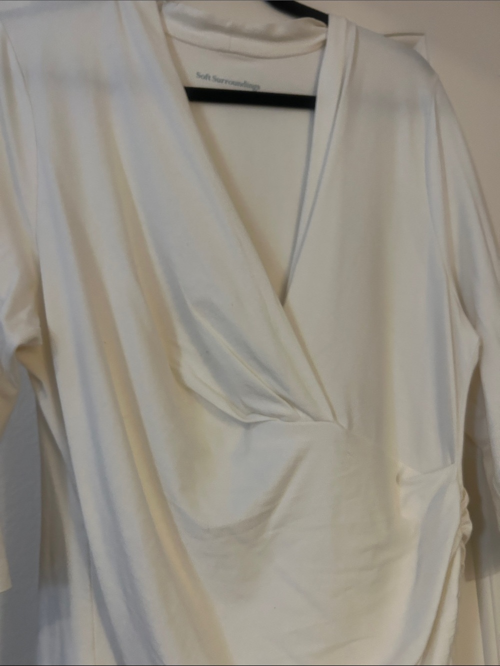 Soft Surroundings Cream Wrap-Front Long Sleeve Top